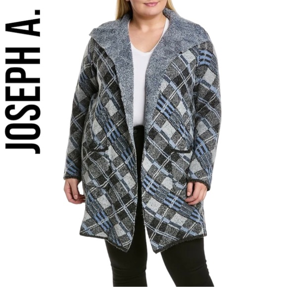 Joseph A. NWT Draped Open Cardigan ~ Blue & Gray Plaid ~ 2X - Picture 1 of 11